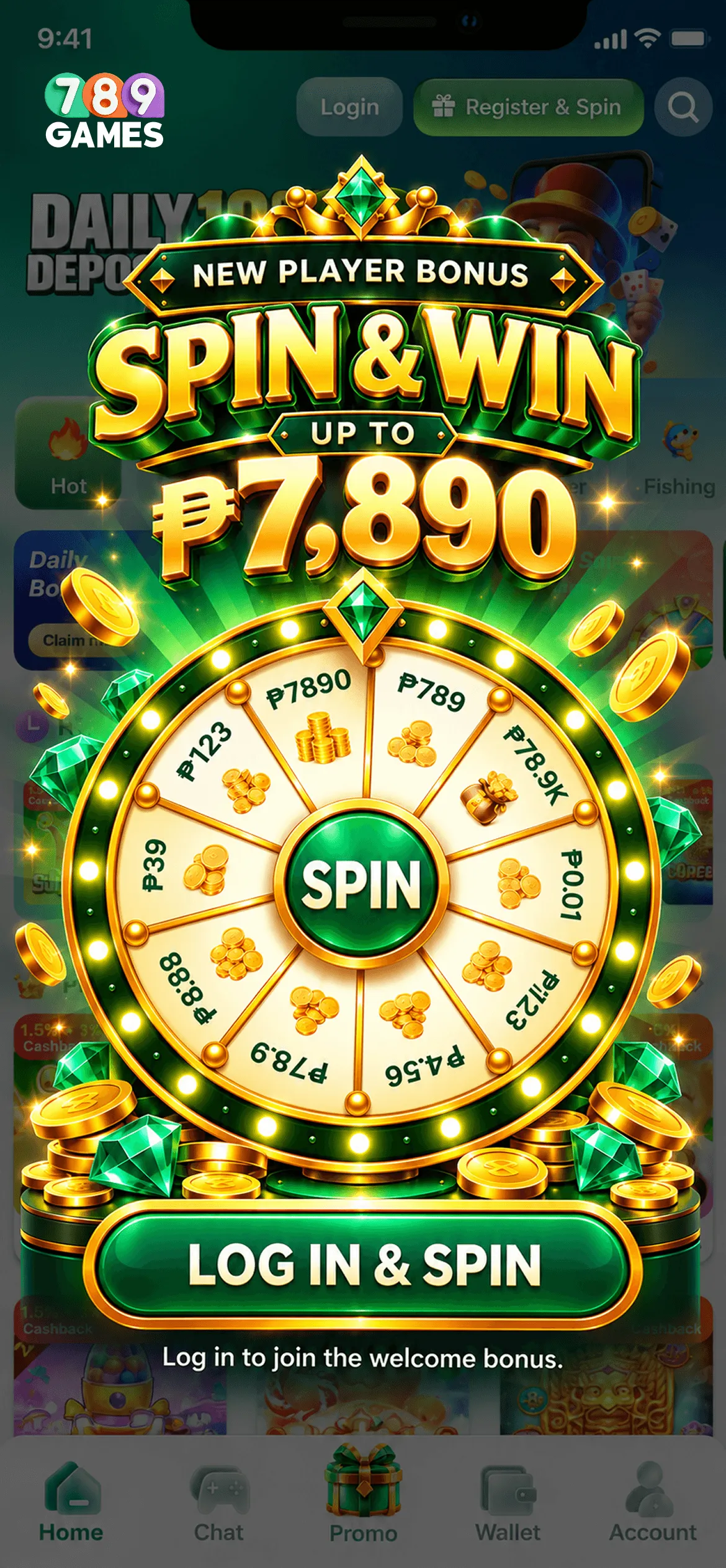 789 Games first deposit bonus spin wheel – up to ₱78,900